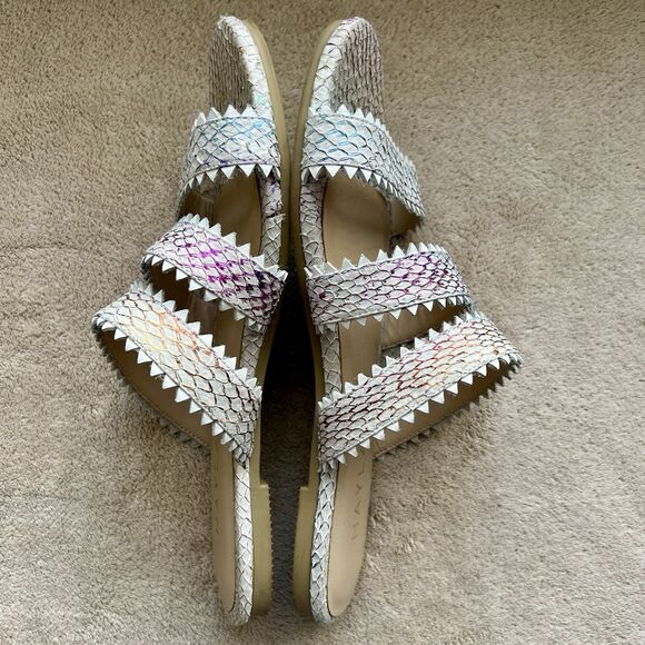 Nayla Clara Rainbow Fish Scales Slide Flat Sandals Women 7 Zig Zag Wide Straps - Picture 5 of 15